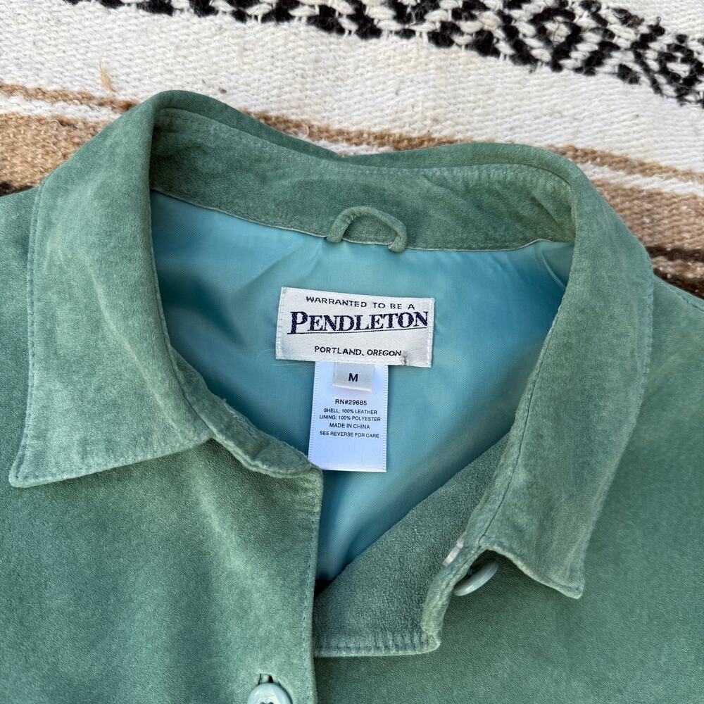 Women's Pendleton Mint Green Leather Suede Button… - image 3